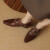 戴丽格2024新款春秋职业裸靴棕色针织深口英伦风小皮鞋粗跟高跟鞋好打理 黑色 34