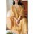 NLMC棉麻连衣裙 亚麻裙子高档原单一线女装七分袖宽松气质显瘦长裙 黄色 L（建议110-130斤）