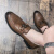 蜻蜓牌（DRAGON-FLY）红商务发型师棕色一脚蹬豆豆鞋布洛克男鞋西装尖头 棕色 38