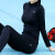 芭比 瑜伽服女跑步健身瑜伽套装运动速干显瘦长袖训练两件套 黑色181231 M码