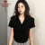 俞兆林（YUZHAOLIN）辣妹正肩显瘦V领polo衫短袖t恤女夏季设计感小众弧形下摆短款上衣 黑色 L 建议(95-110斤)