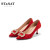 星期六（ST&SAT）女鞋绒面羊皮革婚鞋水钻饰扣浅口通勤高跟单鞋 红色 38