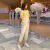 NASA LEAP单件/套装 2024牛仔背带裤女宽松韩版阔腿哈伦连体九分破洞裤两件 黄色套装 S码-建议80-95斤