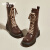 奇普森（QIPUSEN）品牌马丁靴女系带粗跟短靴冬季新款英伦风复古防水台女靴 棕色 35