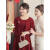 以舟女儿结婚妈妈婚礼上穿的衣服夏季婚宴礼服连衣裙新款喜婆婆两件套 酒红色外套+连衣裙 M