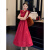 范哲芙感红色气质法式裙子女2024夏季新款树莓色小飞袖连衣裙长裙夏 火龙果色连衣裙 S (80-98斤内)