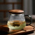 UOSO日式茶水分离泡茶杯耐热玻璃过滤茶道杯带盖家用花茶杯办公室水杯 圆趣竖纹三件杯(450ml)胡桃木盖