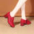 NIUWEI2024春新款中跟女士皮鞋浅口粗跟妈妈鞋女式低帮单鞋女 红色 35