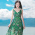 西子美丽心情夏季女装v领无袖吊带雪纺长裙连衣裙波西米亚海边度假沙滩裙 绿色XZ16C362 M