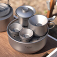 Ti artisan钛工匠户外纯钛茶盘茶海便捷式野营旅行家用圆形茶台茶具茶杯套装 纯钛茶具套装一（一体收纳）