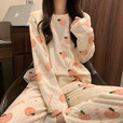 珊瑚绒睡衣女秋冬休闲宽松甜美桃子宽松加厚家居服套装年货 白色桃子套装 大码（适合100-130斤）