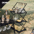 OnwaySports置物架轻量化户外露营便携折叠多层黑色自驾游野餐储物收纳架 带挂钩/黑色