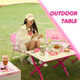 原始人芭比露营桌椅铝合金蛋卷桌户外折叠桌便携桌子野餐全套装备 【亮粉】铝桌+克米特*4+推车