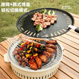 户外烧烤炉家庭烤肉炉圆形日式套装围炉家用煮茶便携全套烧烤炉 升级大号碳烤围炉+6件套