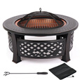 宝禾木炭碳烤炉家用火盆圆形围炉煮茶室内烧烤炭火桌炉烧烤炉架烤肉炉 标配(含宽烤网)