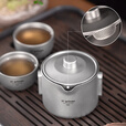 Ti artisan钛工匠纯钛旅行茶具套装户外露营便携泡茶器双层防烫钛茶具 一壶二杯泡茶器新款（冰花款）