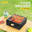 JEEP野营方形烧烤炉家用碳烤炉户外露营无烟烤肉炉围炉架炭火碳火炉 黑色烤炉套餐2