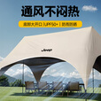 JEEP黑胶天幕户外遮阳防雨加强防晒沙滩津布露营凉棚雨棚懒人六角天幕 【精致欢聚版】黑胶一桌+卡其克米特椅*8