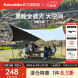 Naturehike挪客六角黑胶天幕 户外露营聚会野餐遮阳篷防晒大空间防风防雨水 海沫石绿/配2.4m天幕杆