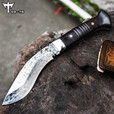 随风作户外刀锋利随身大马士革钢刀野外求生刀具防身高硬度千层花纹钢刀 月影