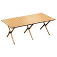 清系户外碳钢蛋卷桌折叠野餐桌轻量木纹色碳钢桌烧烤聚会露营装备 桃木色中号蛋卷桌