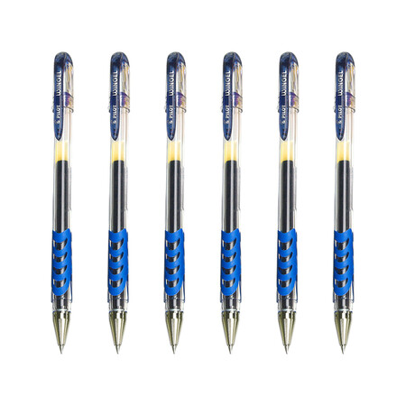 日本百乐pilotblwg5子弹头防滑中性笔啫喱笔签字笔蓝黑色05mm6支装