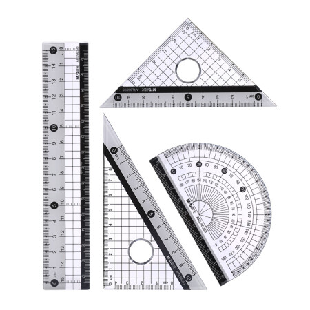 晨光(m&g)文具黑白功能套尺直尺三角尺量角器4件套arl96093