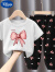 迪士尼（Disney）女童夏装时髦T恤套装儿童蝴蝶结洋气新款中小童宝宝纯棉衣服两件 缎带结#白T+蝴蝶裤 90码