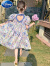 迪士尼女童连衣裙夏季韩版女孩时尚短袖公主裙儿童中大童洋气露背碎花裙 蓝色 100cm