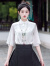 纳琳雅Nalinya2024新款新中式女装提花喇叭袖织金刺绣提花马面裙两件套 白上衣 S