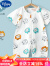 迪士尼（Disney）婴儿衣服纯棉短袖超萌连体衣夏装爬服夏季新生儿睡衣宝宝薄款哈衣 青色 对开小青蛙 66cm