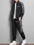运动服男套装春秋冬季两件套搭配休闲夹克长裤加绒加厚一套 黑色加绒一套 M(85-105斤)