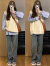 LANWEIFEILEI两件套装韩系学院风百搭蓝色衬衫+V领叠穿针织毛衣马甲背心女学生 两件套 S