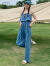 美洋（MEIYANG）【70系列】冲绳岛连体裤度假牛仔假两件吊带阔腿长裤夏季新款裤子 蓝色 S