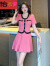 怡慕夕时尚套装裙夏季韩版名媛甜美减龄气质短袖连衣裙两粉色百褶裙 黑色 S