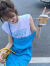 YZYO三亚海边旅游海岛度假拍照穿沙滩裙女士连衣裙海边度假套装女夏季 蓝色T恤+蓝色吊带裙 S
