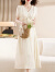 铂莱奢瑞 BOLSRO2024年夏季新款素色优雅气质法式感舒适简约淑女中长款连衣裙 米白色 L(106斤-115斤)