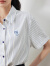 初语法式条纹短袖衬衫女2024年夏季新款短款小众刺绣上衣 白底蓝条 M
