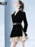 AUI 黑色气质高级感丝绒长袖西装套装女2022新款春季女装小个子西服套装 黑色 S