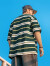 纺布者潮牌大码男装条纹绣花短袖t恤男胖子加肥加大宽松百搭半袖 绿白条 5XL	（225-250斤）