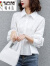 啄木鸟不规则白色衬衫泡泡袖上衣法式设计感长袖女秋款2023韩版时尚衬衣 白色 S