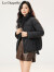 拉夏贝尔羽绒服女士2023新款冬季时尚短款立领纯色轻薄宽松保暖外套 黑色 XL