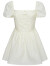 糖力【商场同款】夏季新款泡泡短袖方领显瘦肌理提花连衣裙女 白色 XS