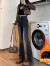 怡莉娜加绒高腰微喇牛仔裤女秋冬季新款时尚设计感显瘦加厚拖地喇叭裤 烟灰色长裤 XL