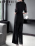 歌珀莱品牌女装高腰显瘦连体裤2020新款夏时尚V领气质薄款阔腿裤子垂感女 黑色 155/S