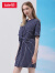 班尼路（Baleno）女连衣裙收腰显瘦气质时尚圆领不规则撞色条纹中长款裙 01W蓝白条纹 M
