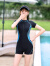 Yosoci连体泳衣女温泉泳装运动风短袖舒适弹性速干简约弹性带胸垫显瘦 JS0035 M