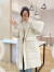 艾柔丹羽绒服女士冬季新款女装中长款韩版宽松显瘦连帽加厚白鸭绒外套 米白色 M(建议120-155斤)