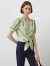 朗姿法式碎花泡泡袖设计感小众短袖衬衣上衣女夏季新款衬衫 叶绿色 S