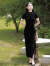 家隆名秀旗袍女夏季2023年新款民国复古黑色长款高端气质改良年轻款连衣裙 黑色 XL
